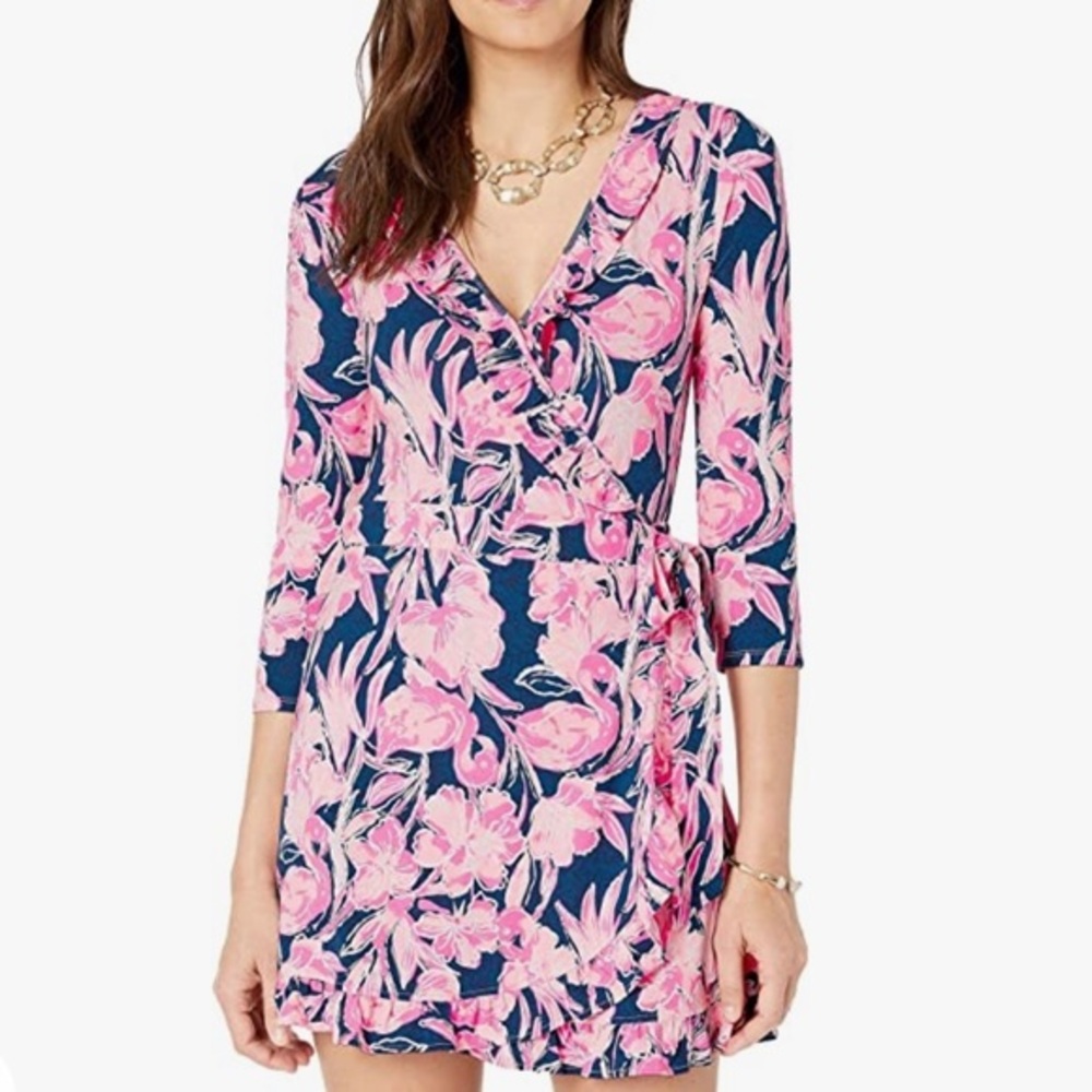 NWT Lilly Pulitzer JessaLynne Romper. Color Inky Navy Flamingle.XS
